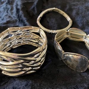 Three vintage bracelets, silver colored, great addition for a colorful outfit